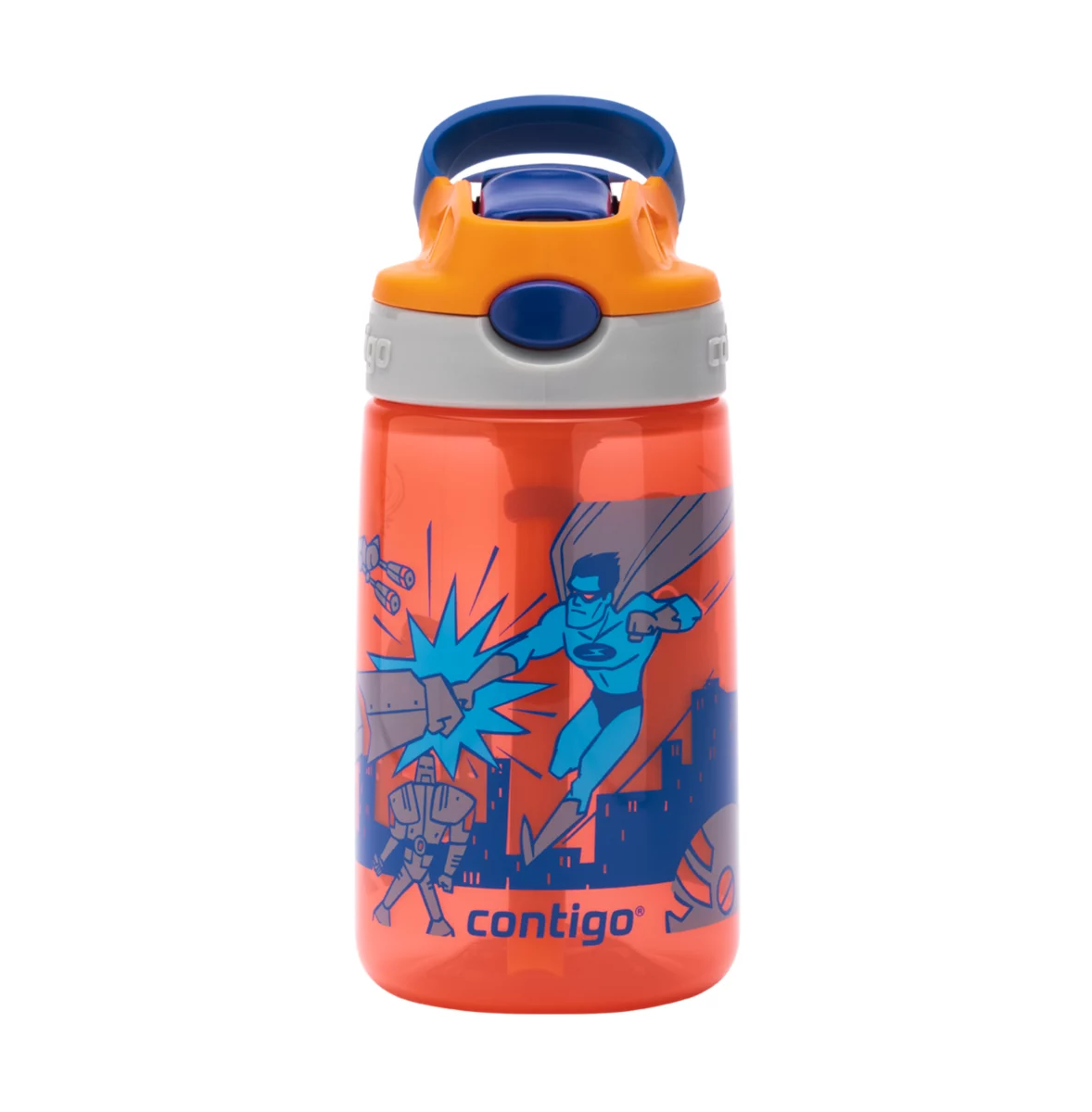 Contigo Gizmo Flip AUTOSPOUT™ Kids Water Bottle, 420 ml ( Nectarine Superhero)